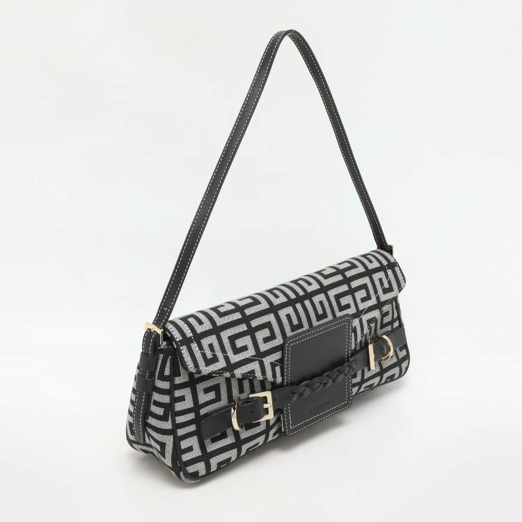 Pre Owned Givenchy Black/Grey Signature Canvas and Leather Shoulder Bag
