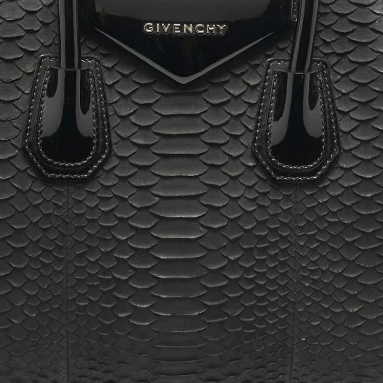 Pre Owned Givenchy Black Python and Patent Leather Small Antigona Satchel
