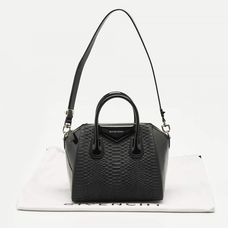 Pre Owned Givenchy Black Python and Patent Leather Small Antigona Satchel