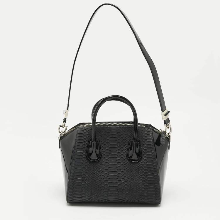 Pre Owned Givenchy Black Python and Patent Leather Small Antigona Satchel