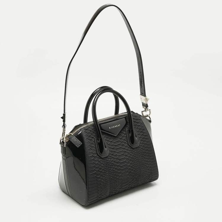 Pre Owned Givenchy Black Python and Patent Leather Small Antigona Satchel