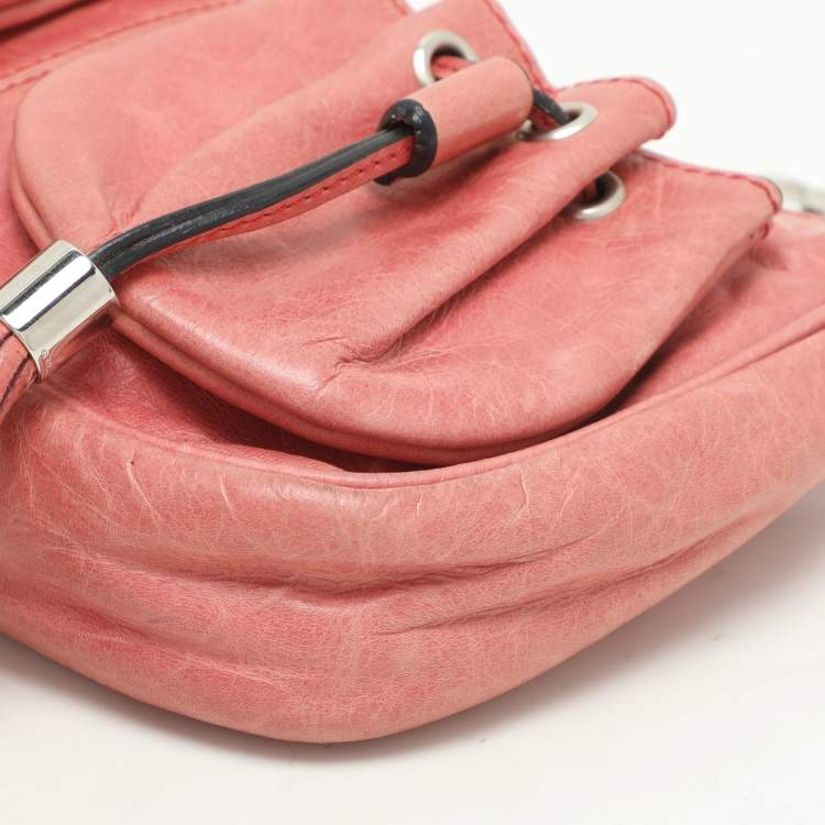 Pre Owned Givenchy Coral Pink Leather Tassel Pocket Chain Baguette Bag