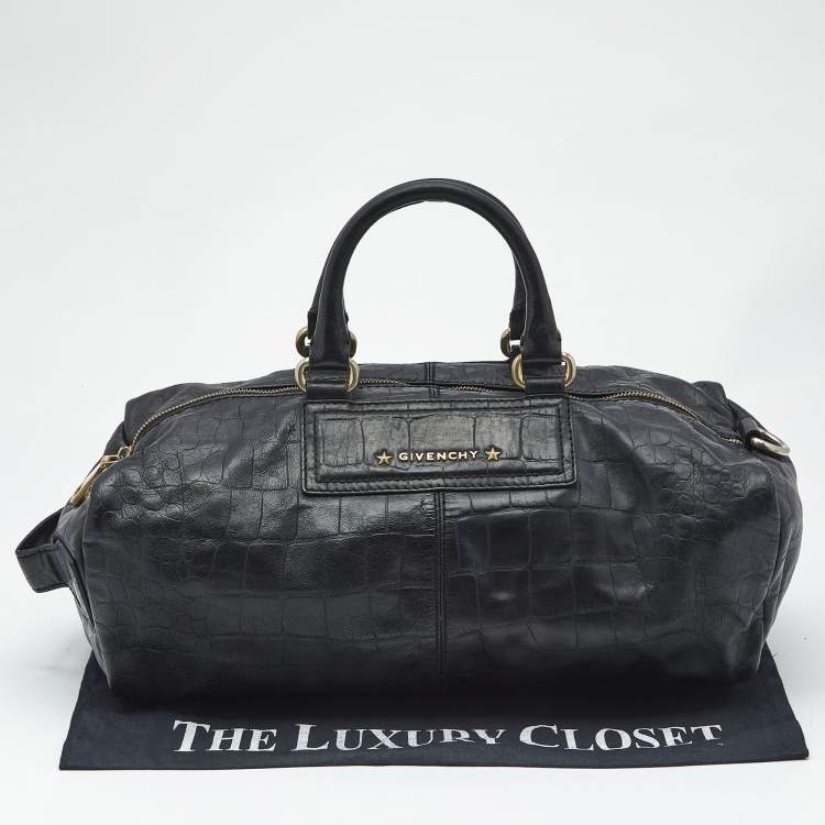 Pre Owned Givenchy Black Croc Embossed Leather Satchel