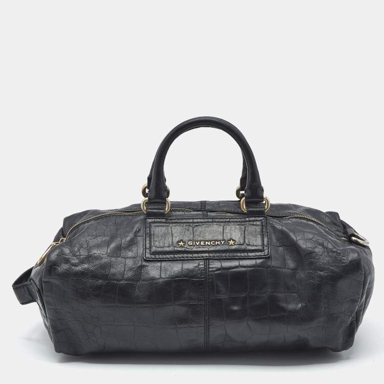 Pre Owned Givenchy Black Croc Embossed Leather Satchel