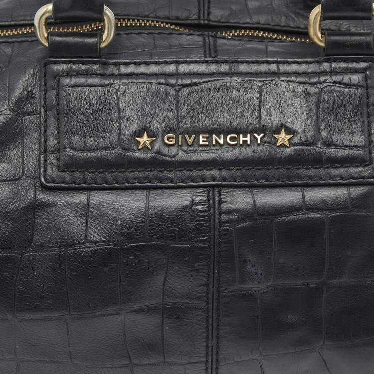 Pre Owned Givenchy Black Croc Embossed Leather Satchel