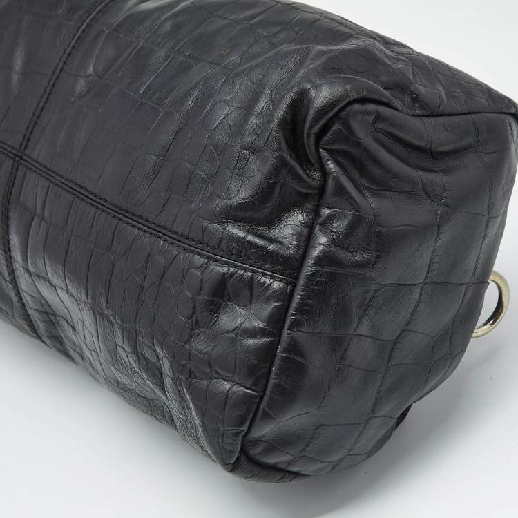 Pre Owned Givenchy Black Croc Embossed Leather Satchel