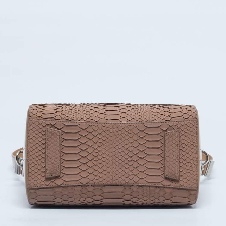Pre Owned Givenchy Two Tone Beige Python and Patent Leather Small Antigona Satchel