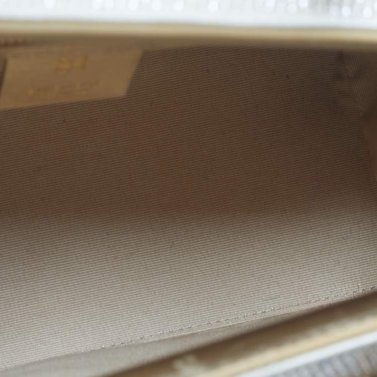 Pre Owned Givenchy Gold Crystal Embellished Satin and Leather Mini Antigona Lock Tote