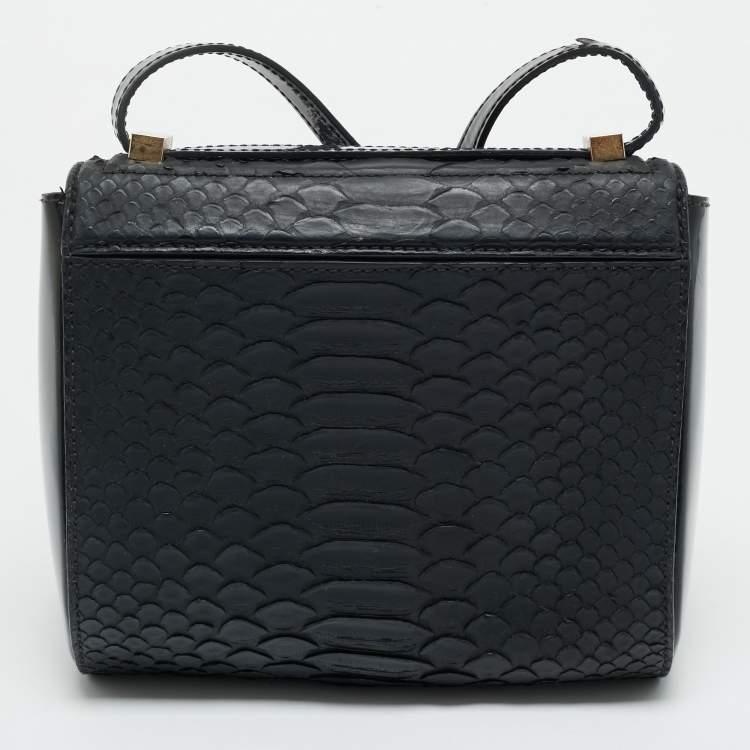 Pre Owned Givenchy Black Python and Patent Leather Mini Pandora Box Crossbody Bag