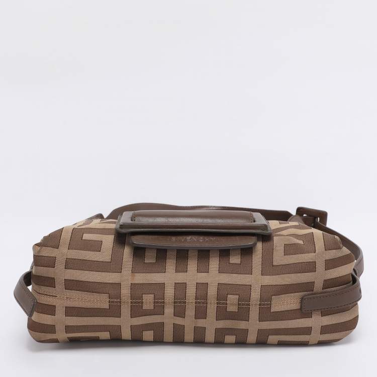 Pre Owned Givenchy Brown/Beige Monogram Canvas and Leather Buckle Flap Hobo