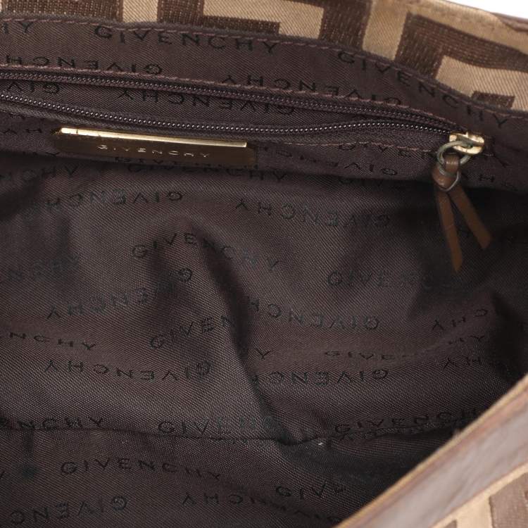 Pre Owned Givenchy Brown/Beige Monogram Canvas and Leather Buckle Flap Hobo