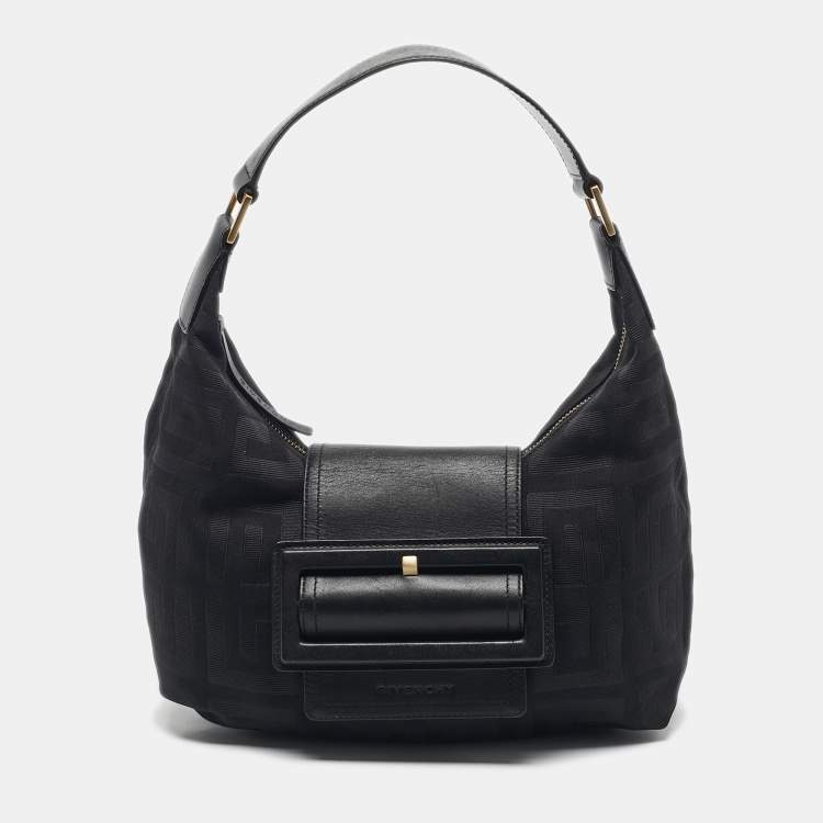 Pre Owned Givenchy Black Logo Jacquard Nylon Hobo