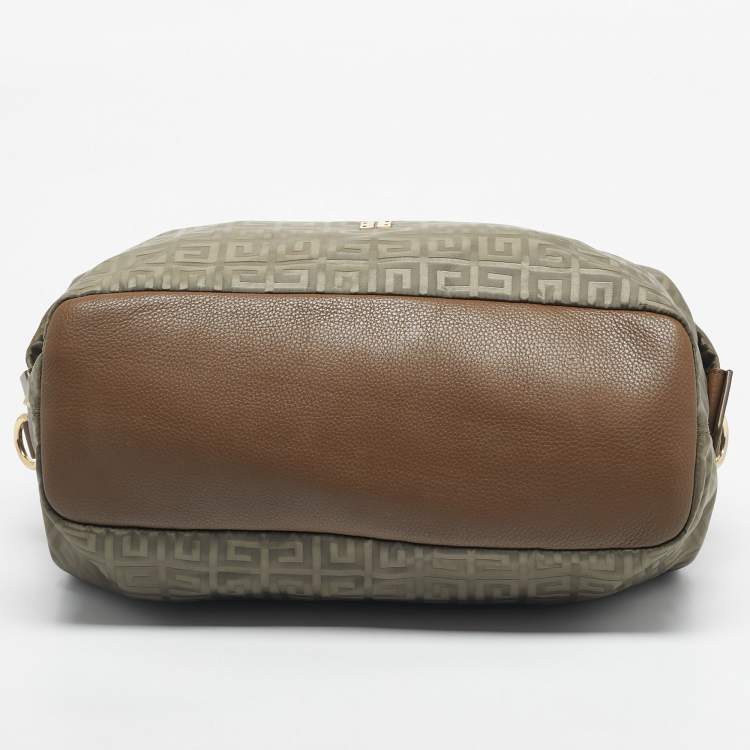 Pre Owned Givenchy Olive Green/Brown Logo Jacquard Nylon Large Nightingale Satchel
