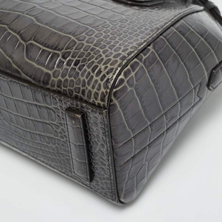 Pre Owned Givenchy Dark Grey Croc Embossed Leather Mini Antigona Satchel