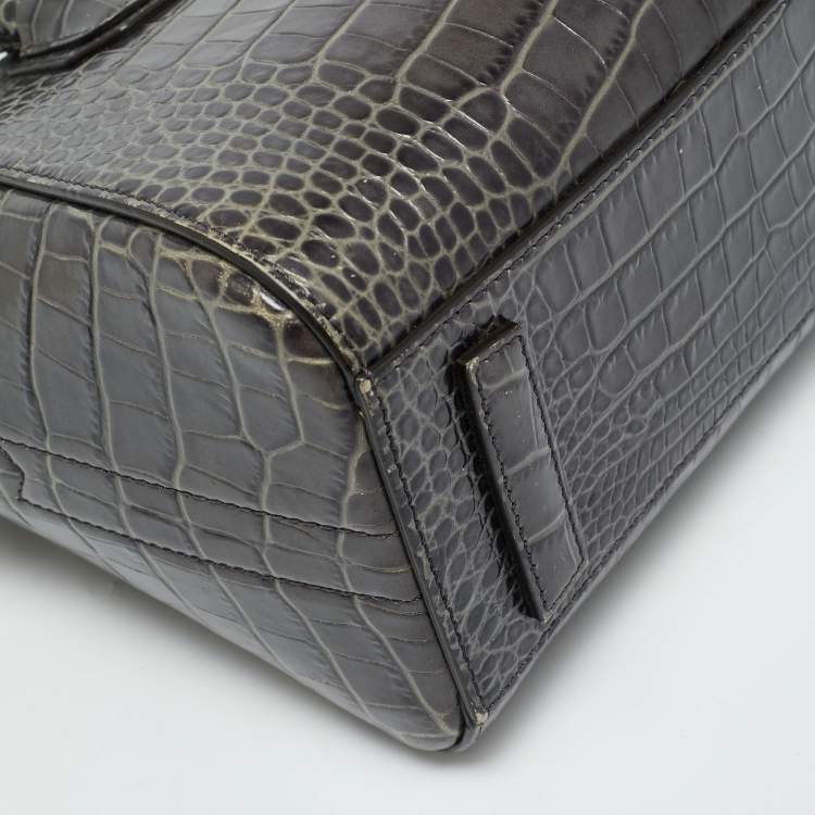 Pre Owned Givenchy Dark Grey Croc Embossed Leather Mini Antigona Satchel