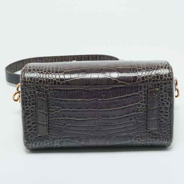 Pre Owned Givenchy Dark Grey Croc Embossed Leather Mini Antigona Satchel