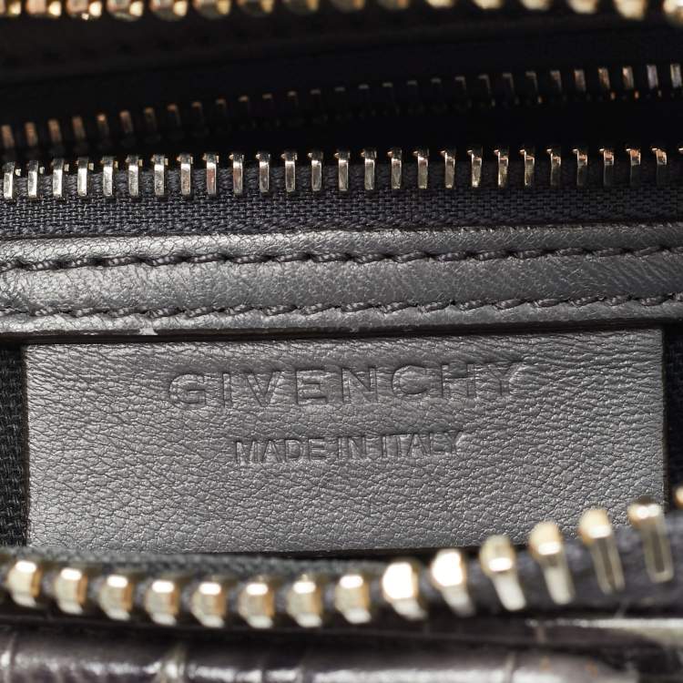 Pre Owned Givenchy Dark Grey Croc Embossed Leather Mini Antigona Satchel