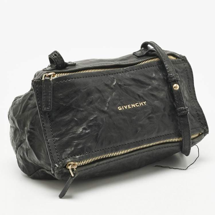 Pre Owned Givenchy Black Distressed Leather Mini Pandora Sugar Crossbody Bag