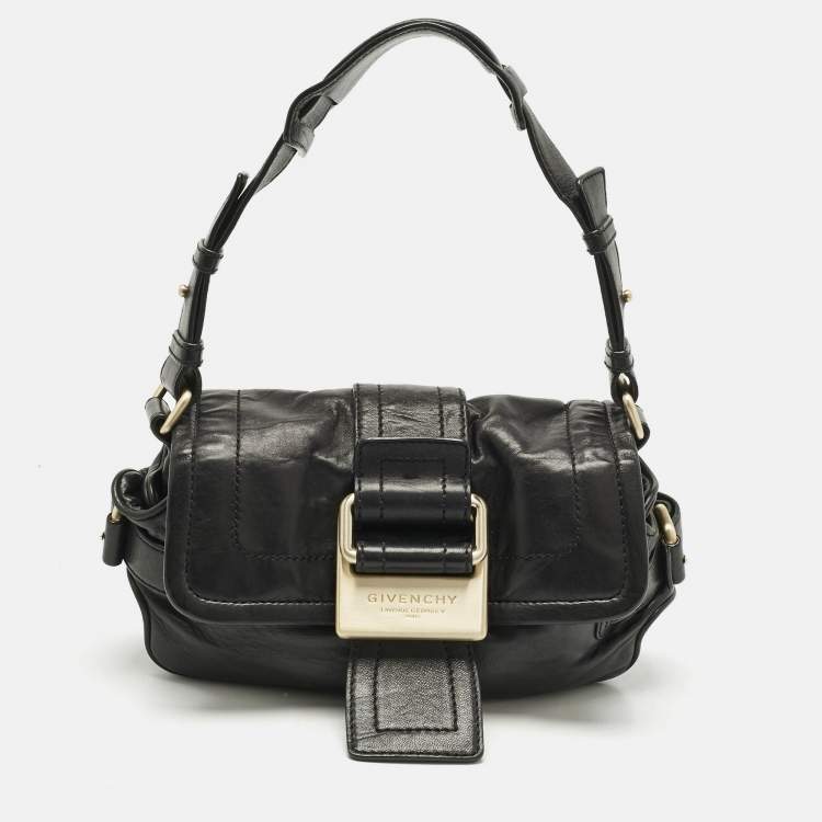 Pre Owned Givenchy Black Leather Flap Shoulder Bag