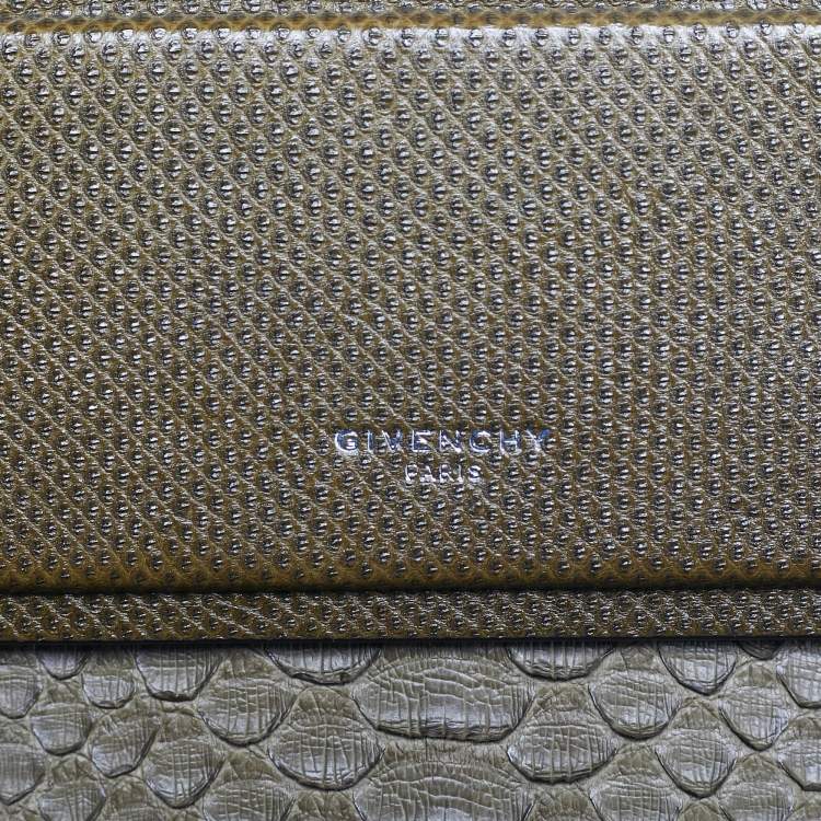 Pre Owned Givenchy Olive Green Mixed Exotic Mini Horizon Tote