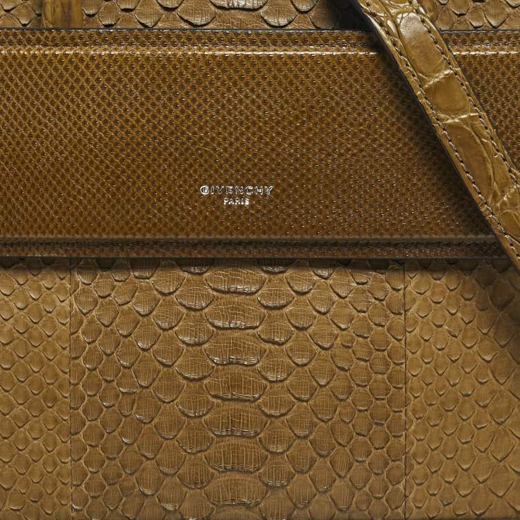 Pre Owned Givenchy Olive Green Mixed Exotic Mini Horizon Tote