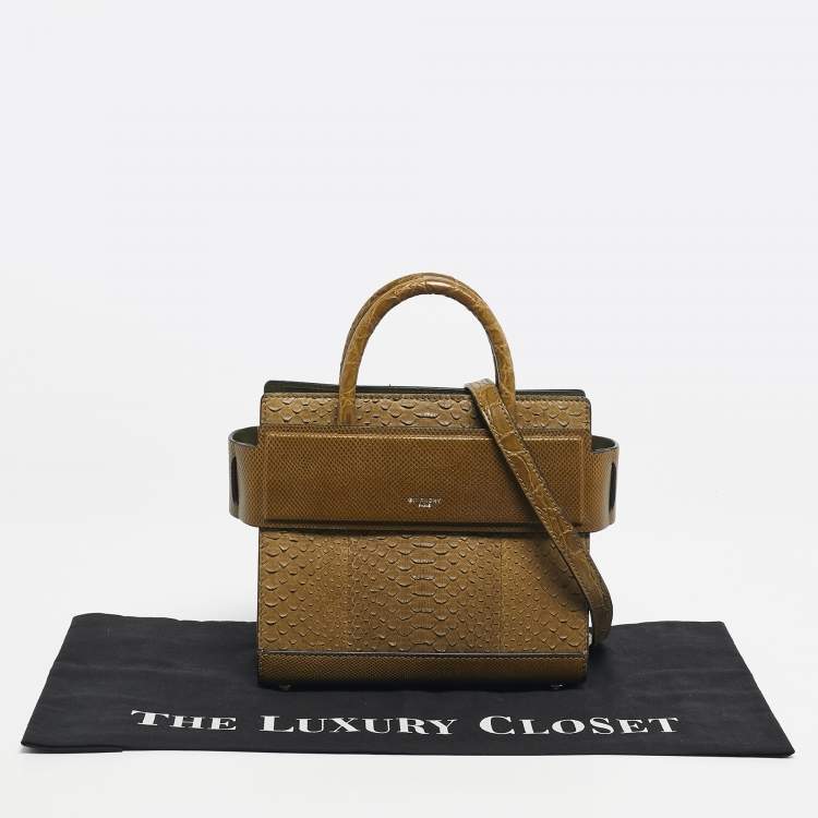 Pre Owned Givenchy Olive Green Mixed Exotic Mini Horizon Tote