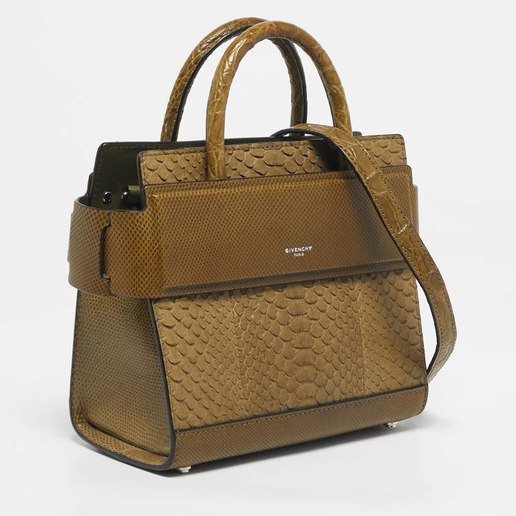 Pre Owned Givenchy Olive Green Mixed Exotic Mini Horizon Tote