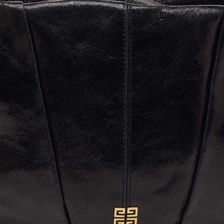 Pre Owned Givenchy Black Crinkled Glossy Leather Metal Handle Hobo