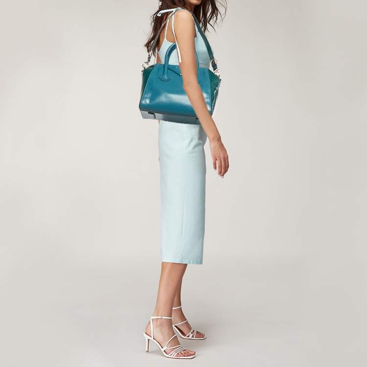 Pre Owned Givenchy Green Patent and Leather Small Antigona Satchel