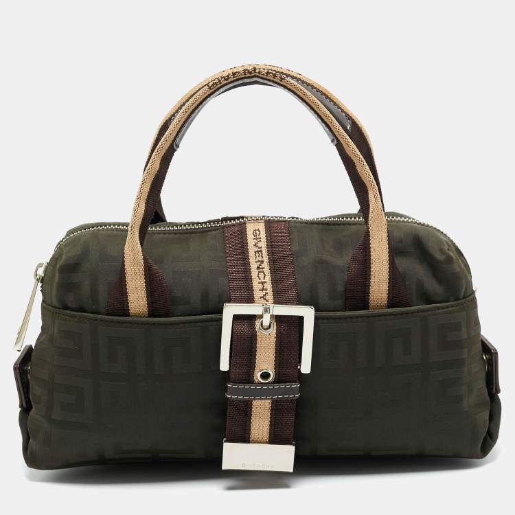 Pre Owned Givenchy Green/Brown Monogram Fabric Buckle Hobo