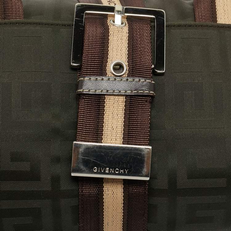 Pre Owned Givenchy Green/Brown Monogram Fabric Buckle Hobo