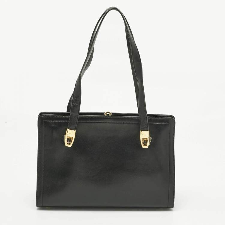 Pre Owned Givenchy Black Leather Vintage Kisslock Tote