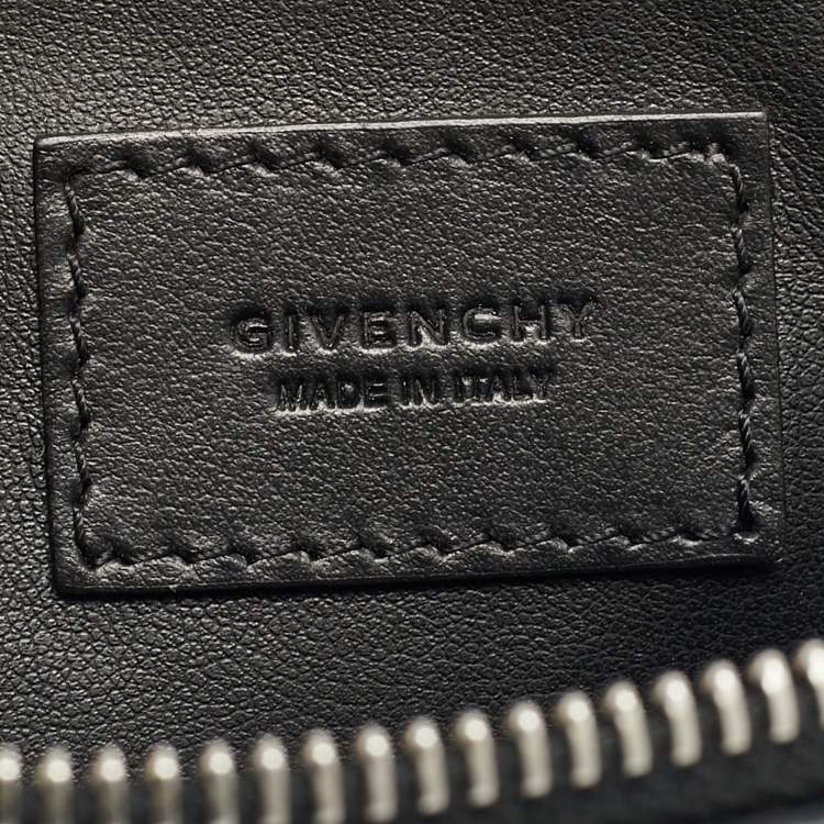 Pre Owned Givenchy Black Leather Logo Zip  Flat Pouch 