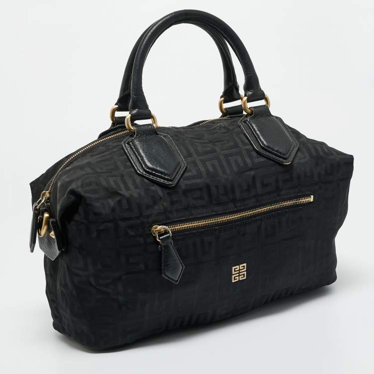 Pre Owned Givenchy Black Logo Jacquard Nylon Satchel