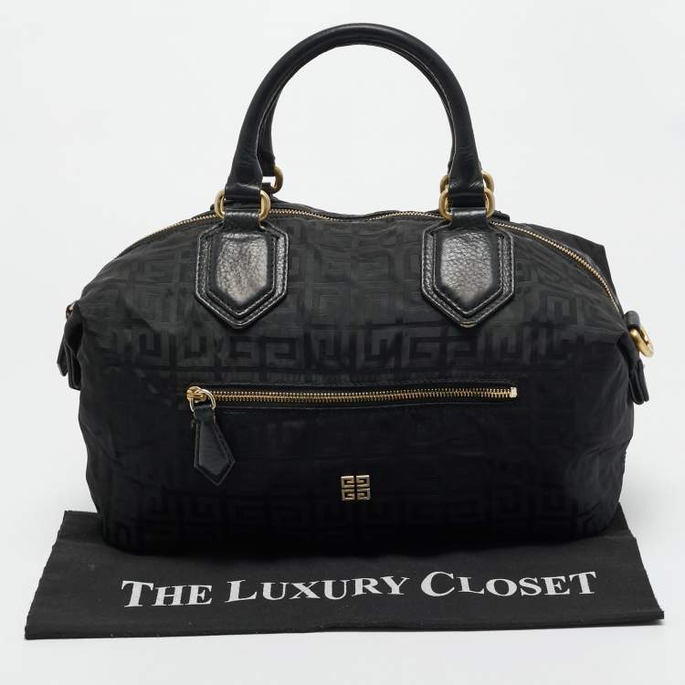 Pre Owned Givenchy Black Logo Jacquard Nylon Satchel