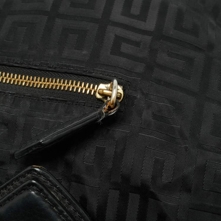 Pre Owned Givenchy Black Logo Jacquard Nylon Satchel