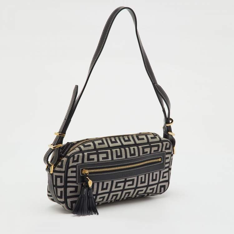 Pre Owned Givenchy Black/Grey Monogram Canvas and Leather Tassel Shoulder Bag