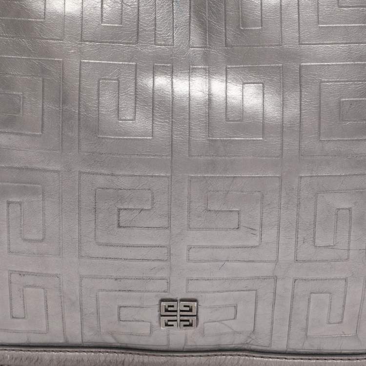 Pre Owned Givenchy Silver Monogram Leather Hobo