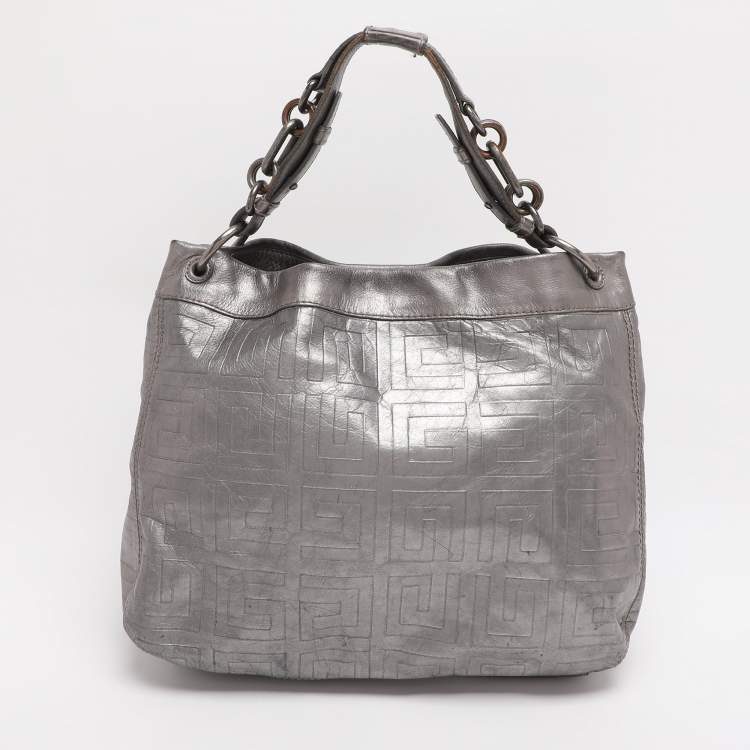Pre Owned Givenchy Silver Monogram Leather Hobo