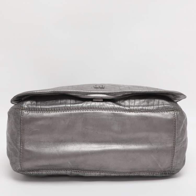 Pre Owned Givenchy Silver Monogram Leather Hobo