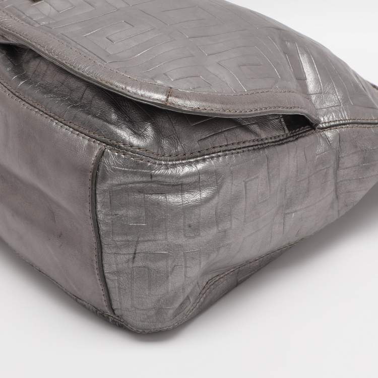 Pre Owned Givenchy Silver Monogram Leather Hobo