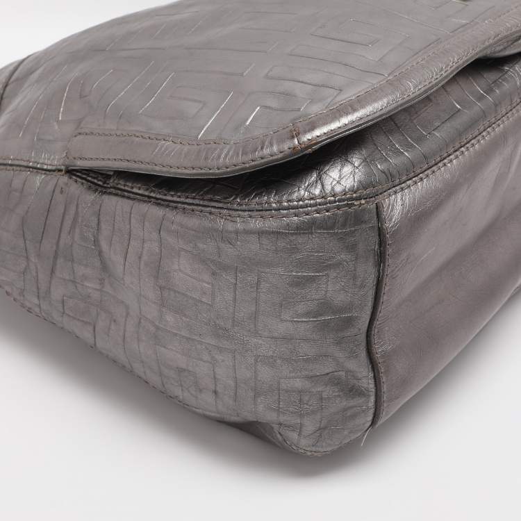 Pre Owned Givenchy Silver Monogram Leather Hobo