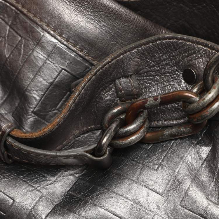 Pre Owned Givenchy Silver Monogram Leather Hobo