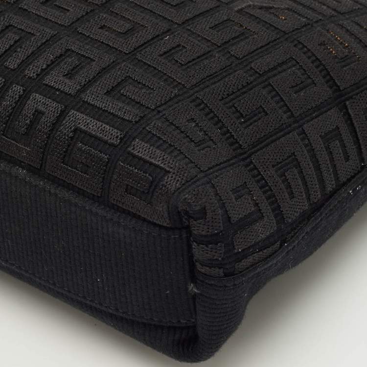 Pre Owned Givenchy Black 4G Embroidered Canvas Wristlet Pouch