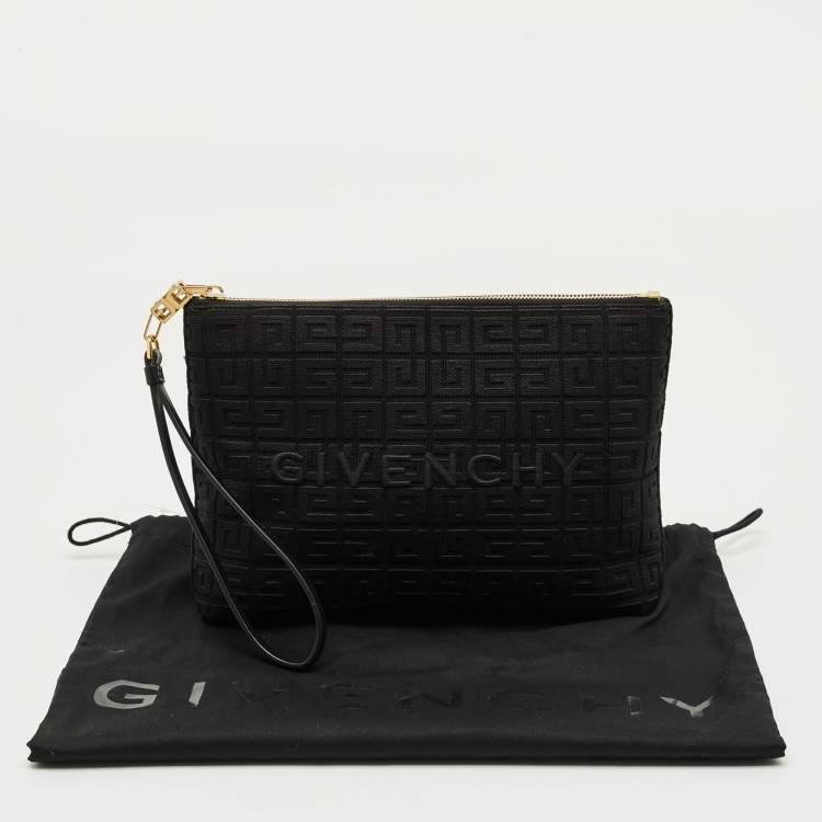 Pre Owned Givenchy Black 4G Embroidered Canvas Wristlet Pouch