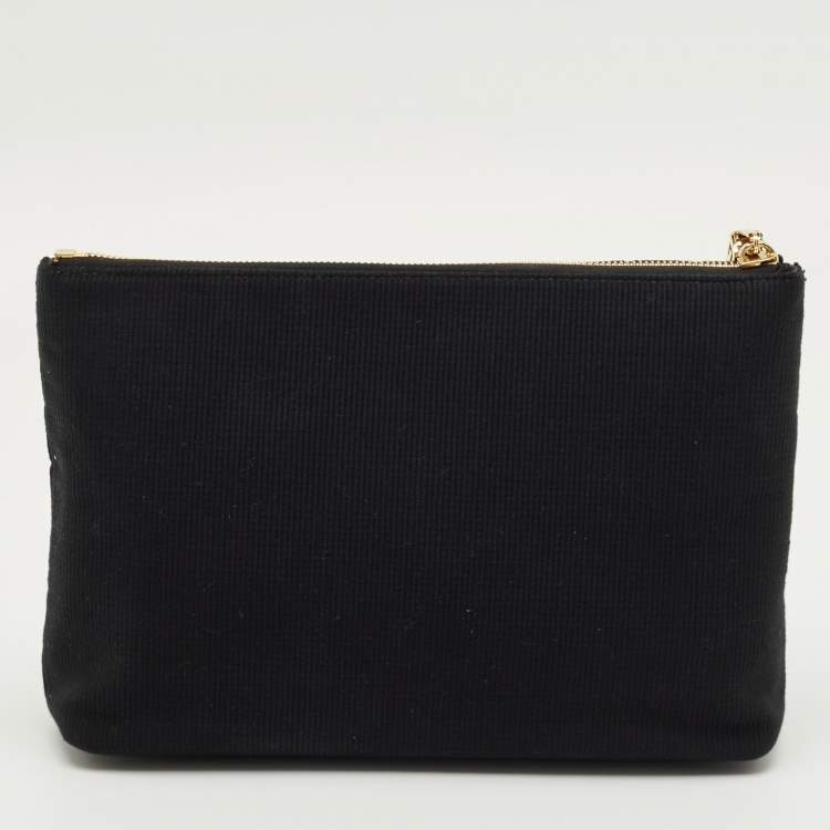 Pre Owned Givenchy Black 4G Embroidered Canvas Wristlet Pouch
