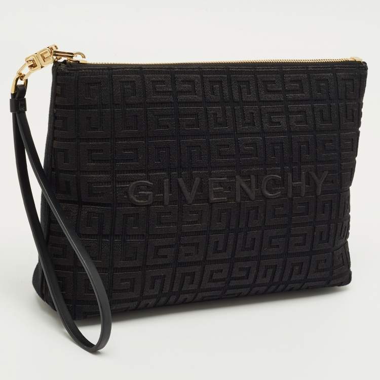Pre Owned Givenchy Black 4G Embroidered Canvas Wristlet Pouch
