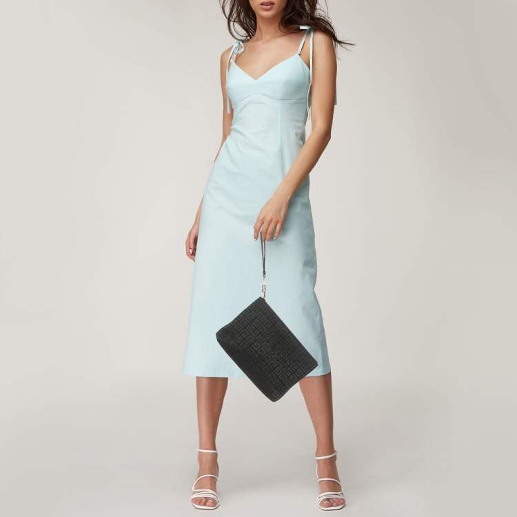 Pre Owned Givenchy Black 4G Embroidered Canvas Wristlet Pouch