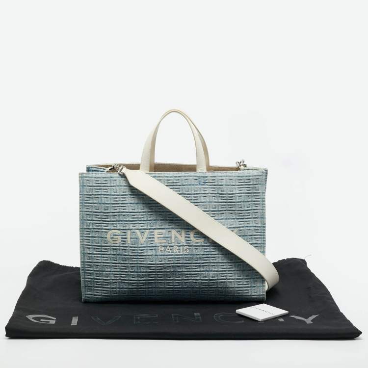 Pre Owned Givenchy Blue/Cream 4G Denim and Leather Medium Tote