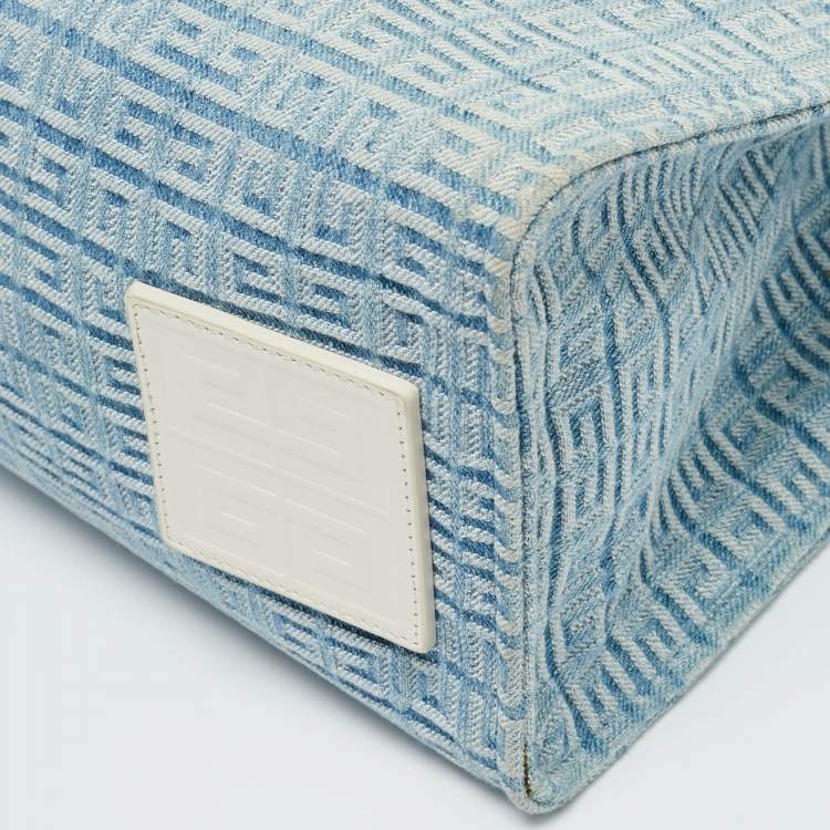 Pre Owned Givenchy Blue/Cream 4G Denim and Leather Medium Tote